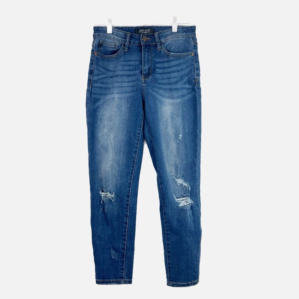 JUDY BLUE Womens Relaxed Fit Distressed Blue Mid Rise Stretch Denim Size 28